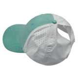6 Panel - Shallow Fit - Pony Tail - Teal / White - Laser Mesh (Unisex) (Case Of 5 Hats) $11-$8ea