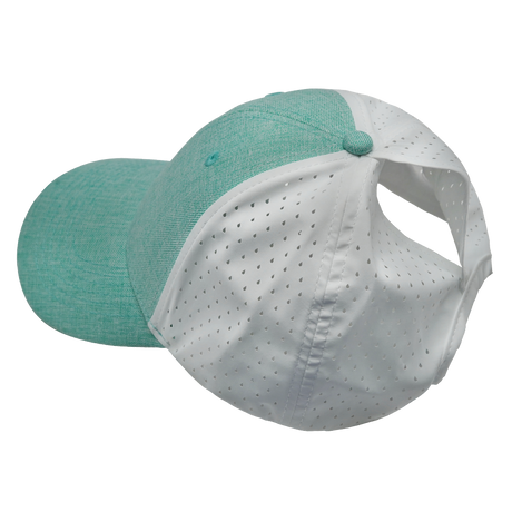 6 Panel - Shallow Fit - Pony Tail - Teal / White (Unisex) (Case Of 5 Hats) $11-$8ea