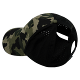 6 Panel - Shallow Fit - Pony Tail - Light Camo / Black - Laser Mesh (Unisex) (Case Of 5 Hats) $11-$8ea