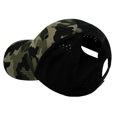 6 Panel - Shallow Fit - Pony Tail - Light Camo / Black (Unisex) (Case Of 5 Hats) $11-$8ea