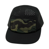 5 Panel - Sporty - Unstructured - Black / Camo - Laser Mesh (Unisex) (Case Of 5 Hats) $11-$8ea