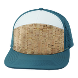 7 Panel - Cork - Dark Teal / White - Laser Mesh (Unisex) (Case Of 5 Hats) $11-$8ea