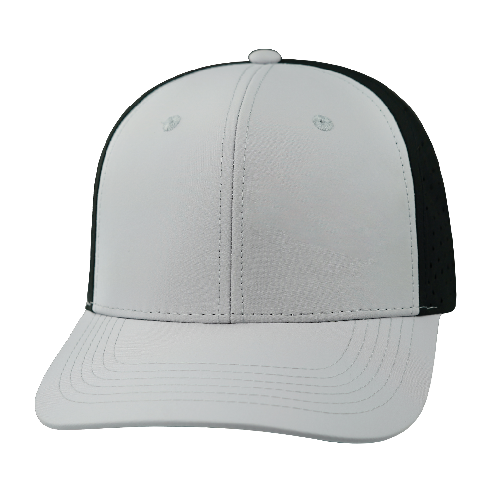 6 Panel - Light Gray / Black - Laser Mesh (Unisex) (Case Of 5 Hats) $11-$8ea