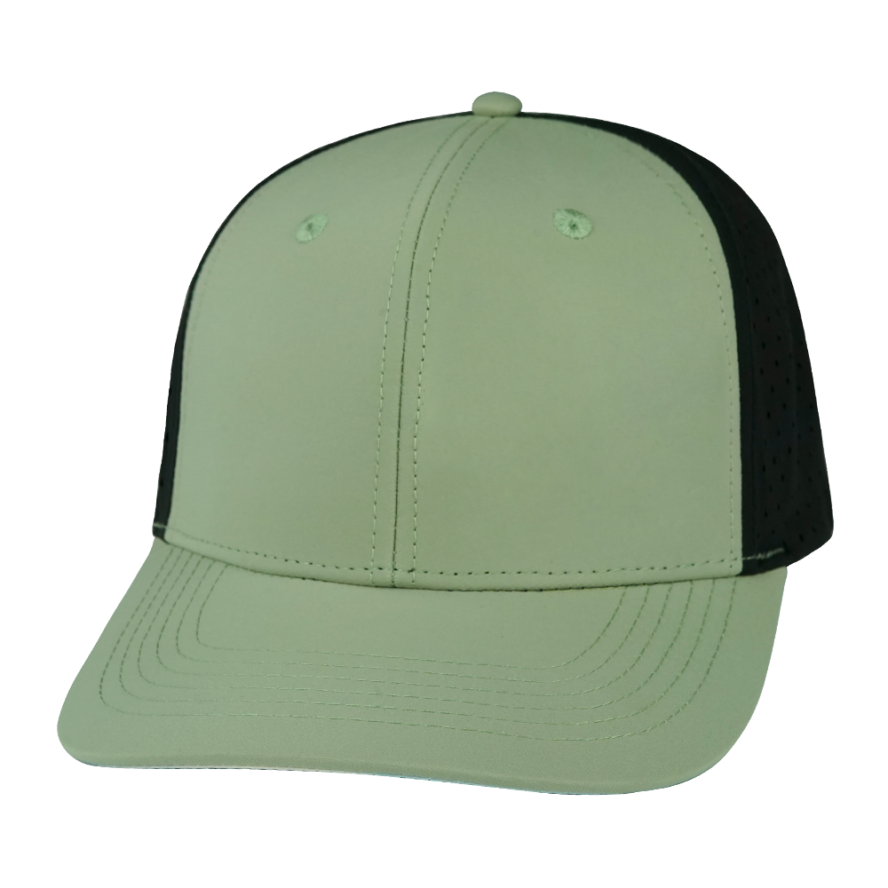 6 Panel - Sage / Black - Laser Mesh (Unisex) (Case Of 5 Hats) $11-$8ea