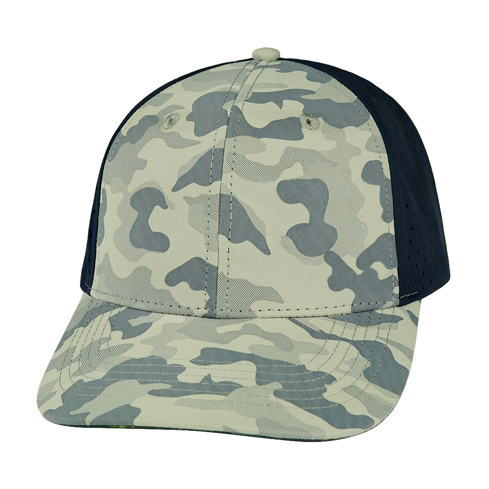 6 Panel - Soft Gray Camo / Navy - Laser Mesh (Unisex) (Case Of 5 Hats) $11-$8ea