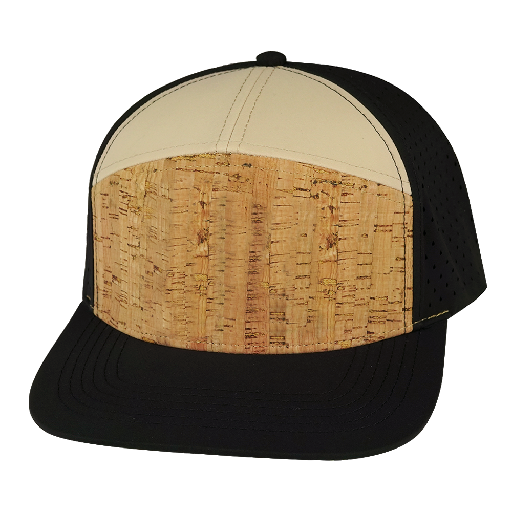 7 Panel - Cork - Black / Tan - Laser Mesh (Unisex) (Case Of 5 Hats) $11-$8ea