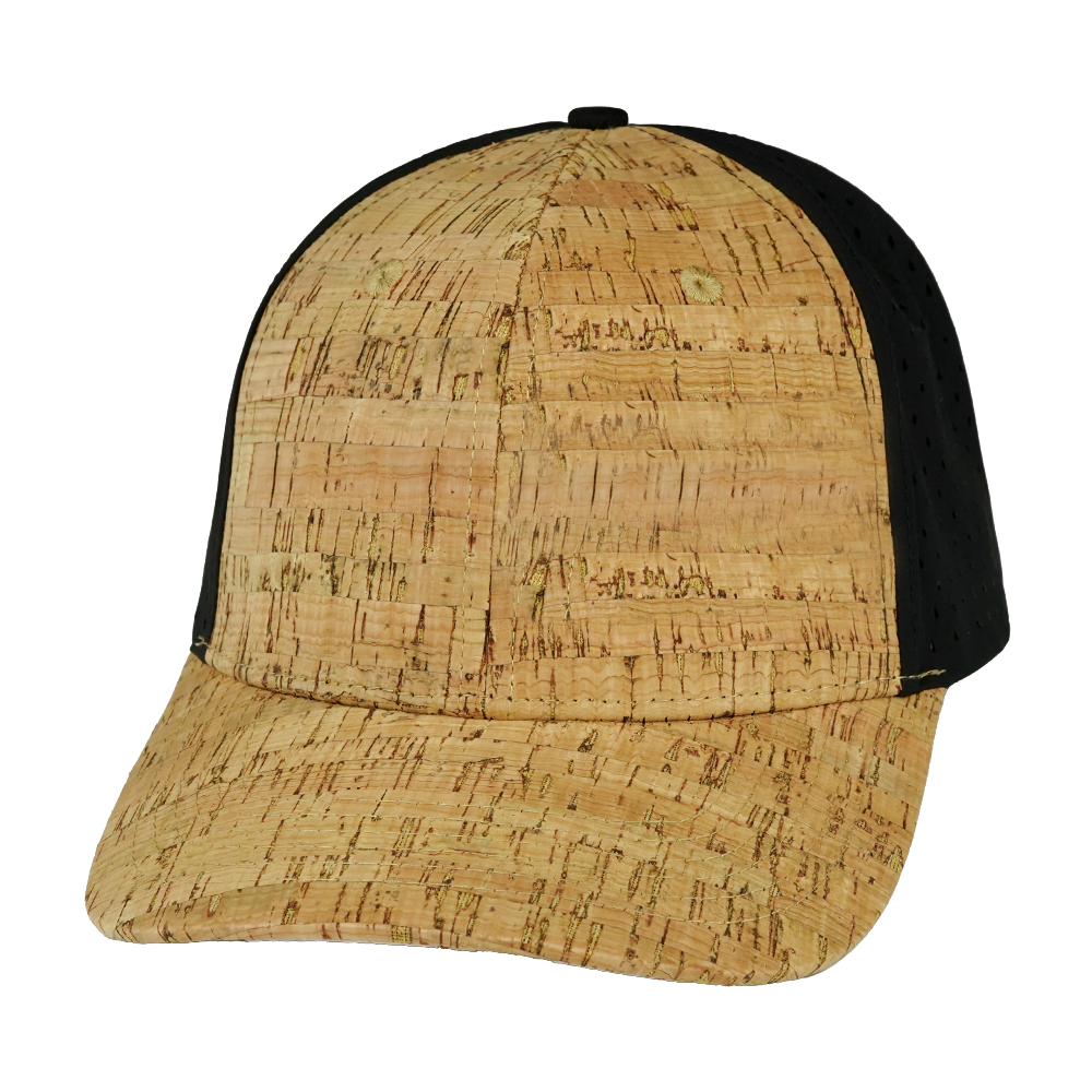 6 Panel - Cork - Sheer Black - Laser Mesh (Unisex) (Case Of 5 Hats) $11-$8ea