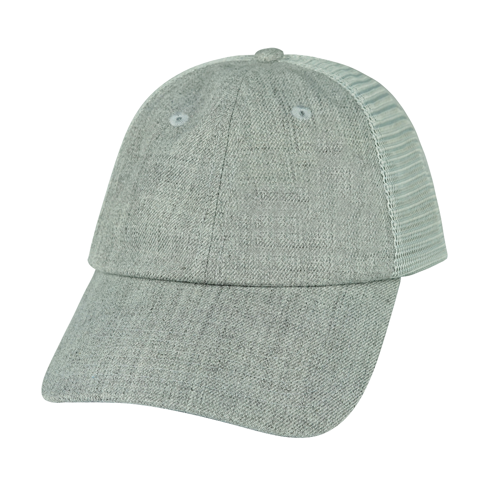 6 Panel - Shallow Fit - Unstructured - Heather Gray / Gray - Soft Trucker Mesh (Unisex) (Case Of 5 Hats) $11-$8ea