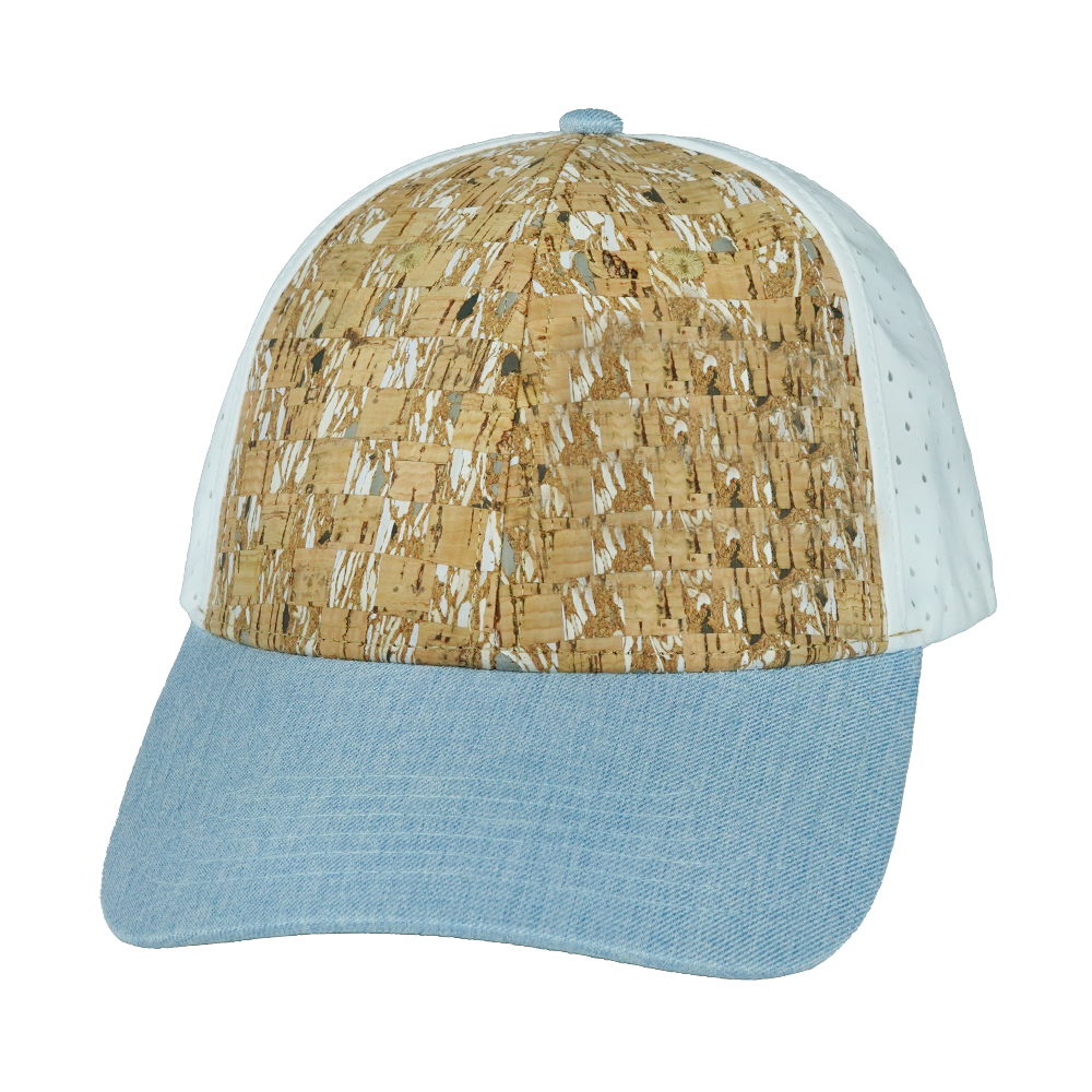 6 Panel - Shallow Fit - Pony Tail - Cork - Baby Blue / White - Laser Mesh (Unisex) (Case Of 5 Hats) $11-$8ea