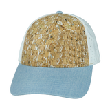 6 Panel - Shallow Fit - Pony Tail - Cork - Baby Blue / White - Laser Mesh (Unisex) (Case Of 5 Hats) $11-$8ea