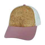 6 Panel - Shallow Fit - Pony Tail - Cork - Dusty Pink / White - Laser Mesh (Unisex) (Case Of 5 Hats) $11-$8ea