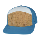 7 Panel - Cork - Blue / White - Laser Mesh (Unisex) (Case Of 5 Hats) $11-$8ea