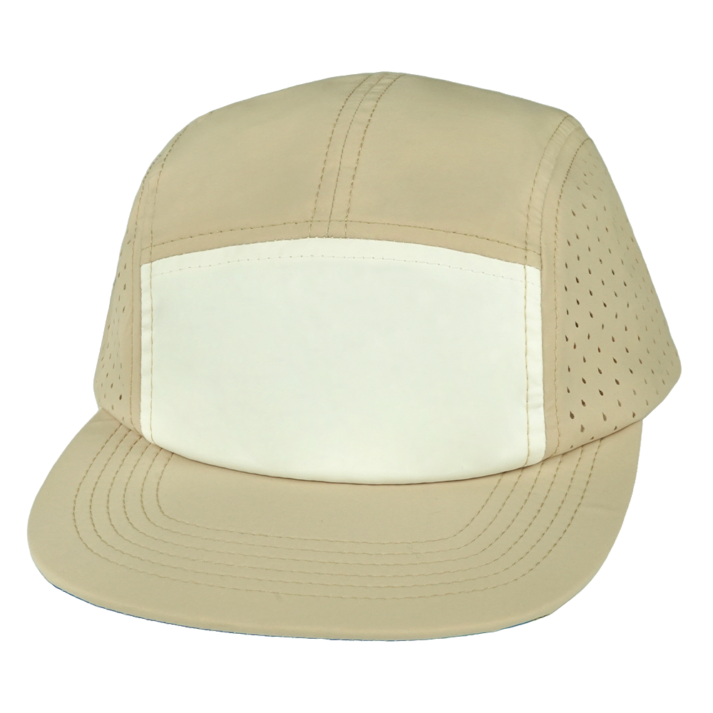 5 Panel - Sporty - Unstructured - Sand / White - Laser Mesh (Unisex) (Case Of 5 Hats) $11-$8ea