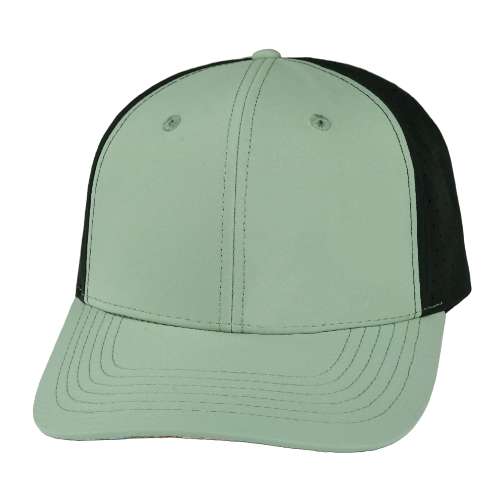 6 Panel - Sage Green / Black - Laser Mesh (Unisex) (Case Of 5 Hats) $11-$8ea