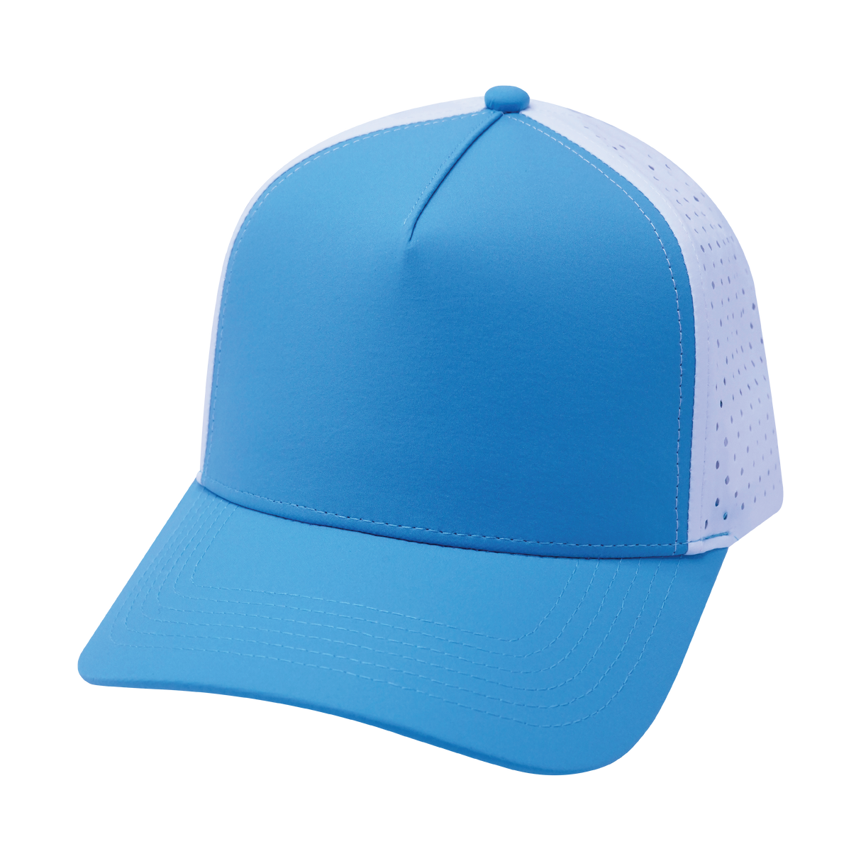 5 Panel - Structured - Neon Blue Green / White - Laser Mesh (Unisex) (Case Of 5 Hats) $11-$8ea