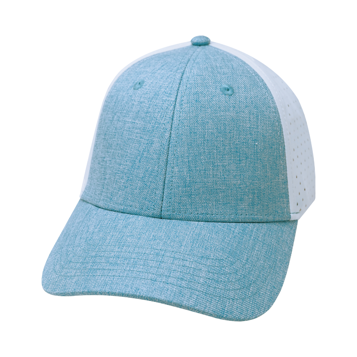 6 Panel - Shallow Fit - Pony Tail - Baby Blue / White - Laser Mesh (Unisex) (Case Of 5 Hats) $11-$8ea