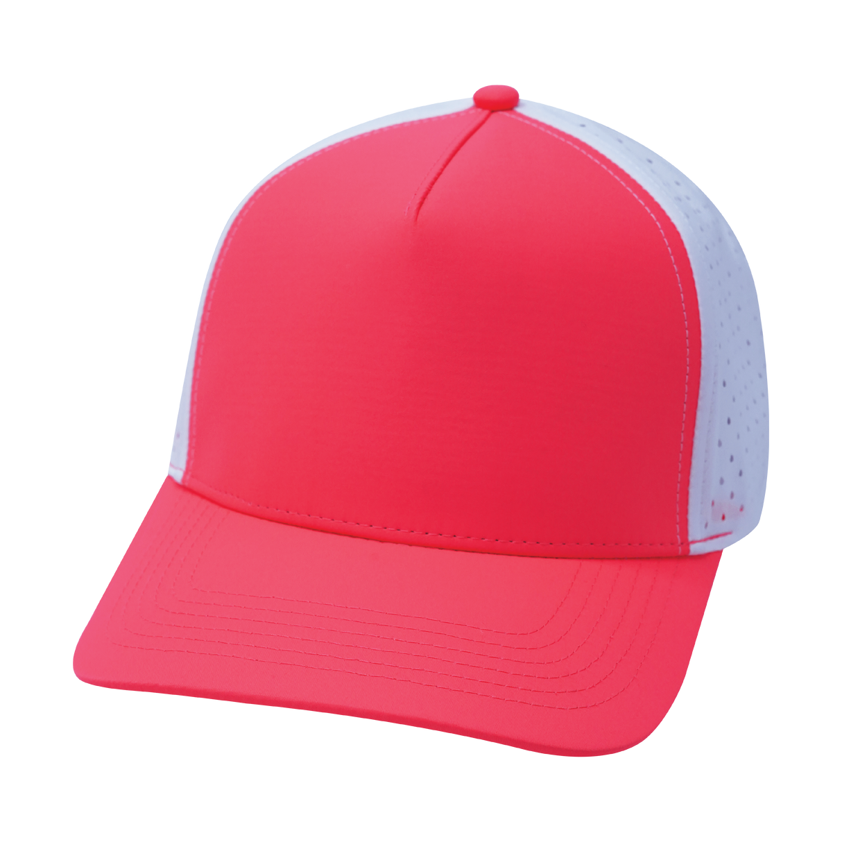 5 Panel - Structured - Neon Peach / White - Laser Mesh (Unisex) (Case Of 5 Hats) $11-$8ea