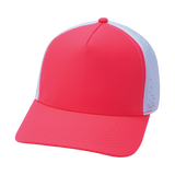 5 Panel - Structured - Neon Peach / White - Laser Mesh (Unisex) (Case Of 5 Hats) $11-$8ea