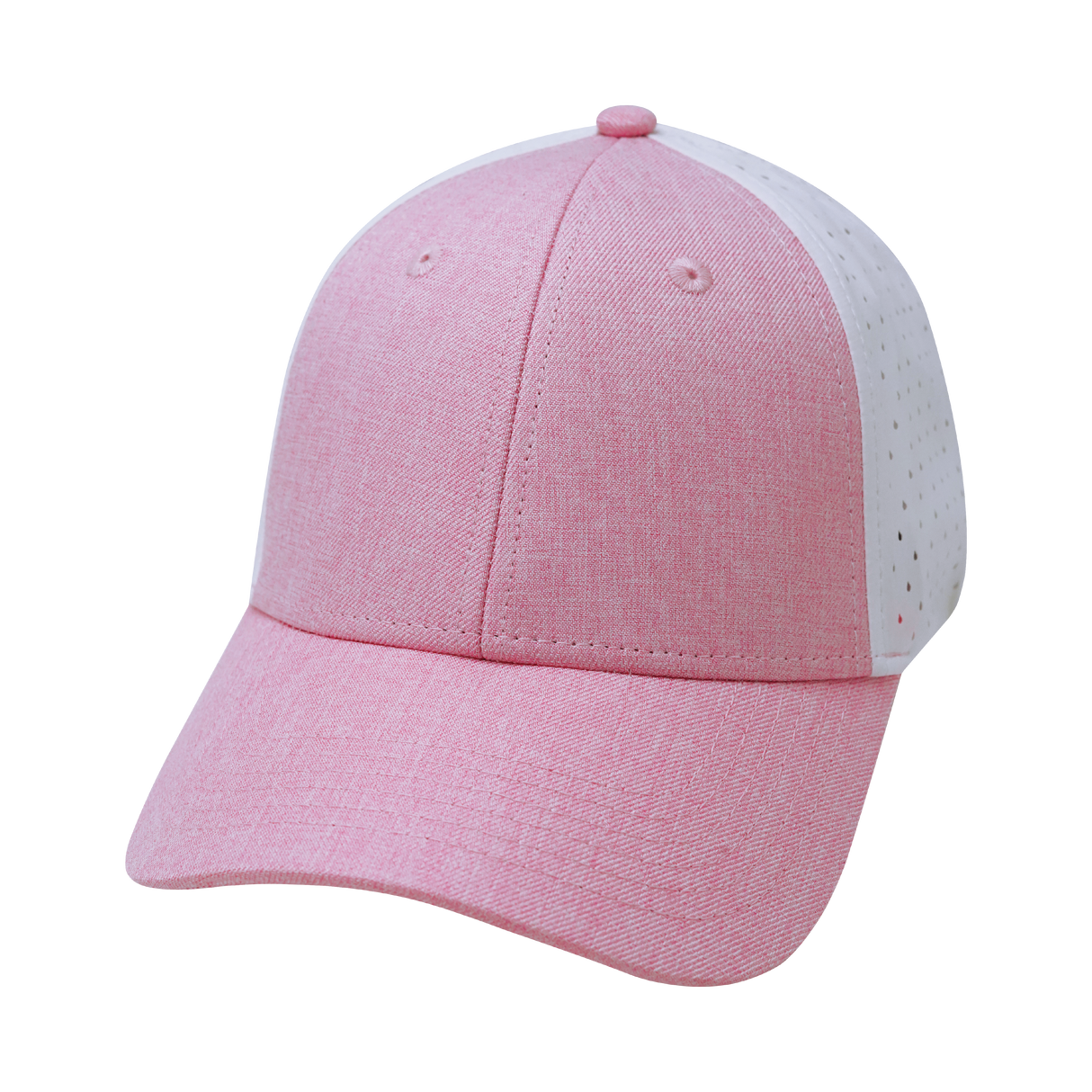 6 Panel - Shallow Fit - Pony Tail - Pink / White - Laser Mesh (Unisex) (Case Of 5 Hats) $11-$8ea
