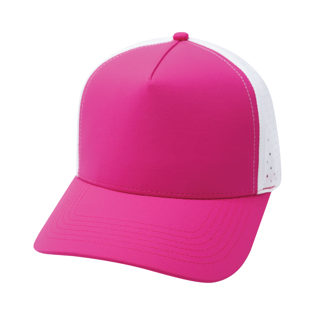 5 Panel - Structured - Neon Pink / White - Laser Mesh (Unisex) (Case Of 5 Hats) $11-$8ea